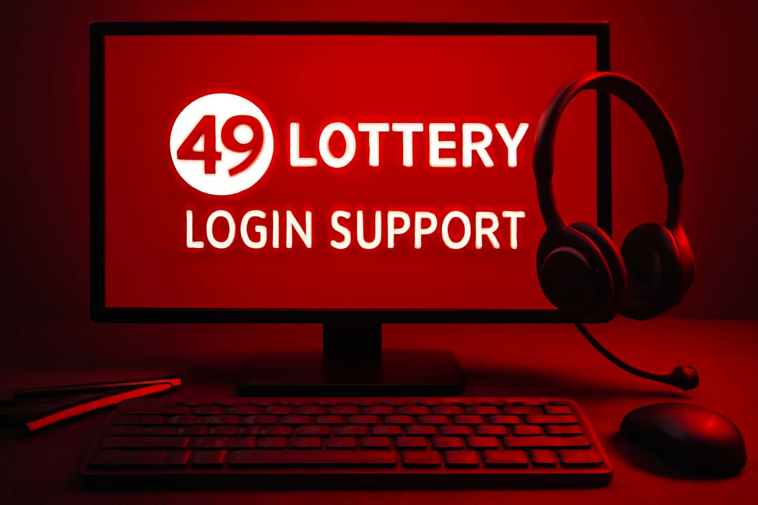 An informative graphic depicting 49 Lottery Login Support services.