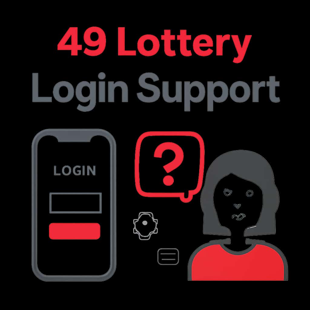 Illustration detailing the login support process for 49 Lottery.