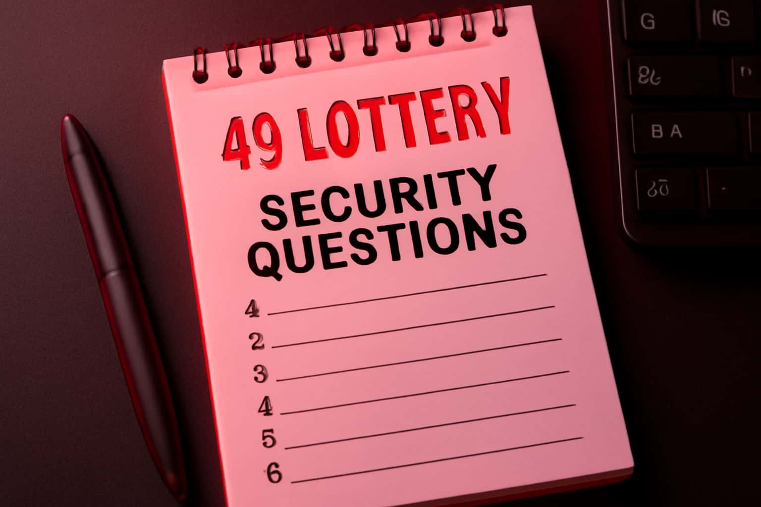 Informational scene illustrating 49 Lottery security questions.