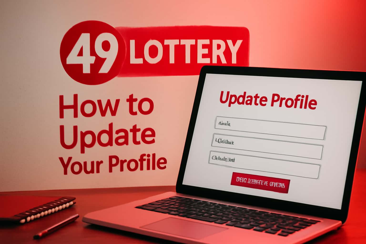 An informative illustration depicting the process of updating a 49 Lottery profile