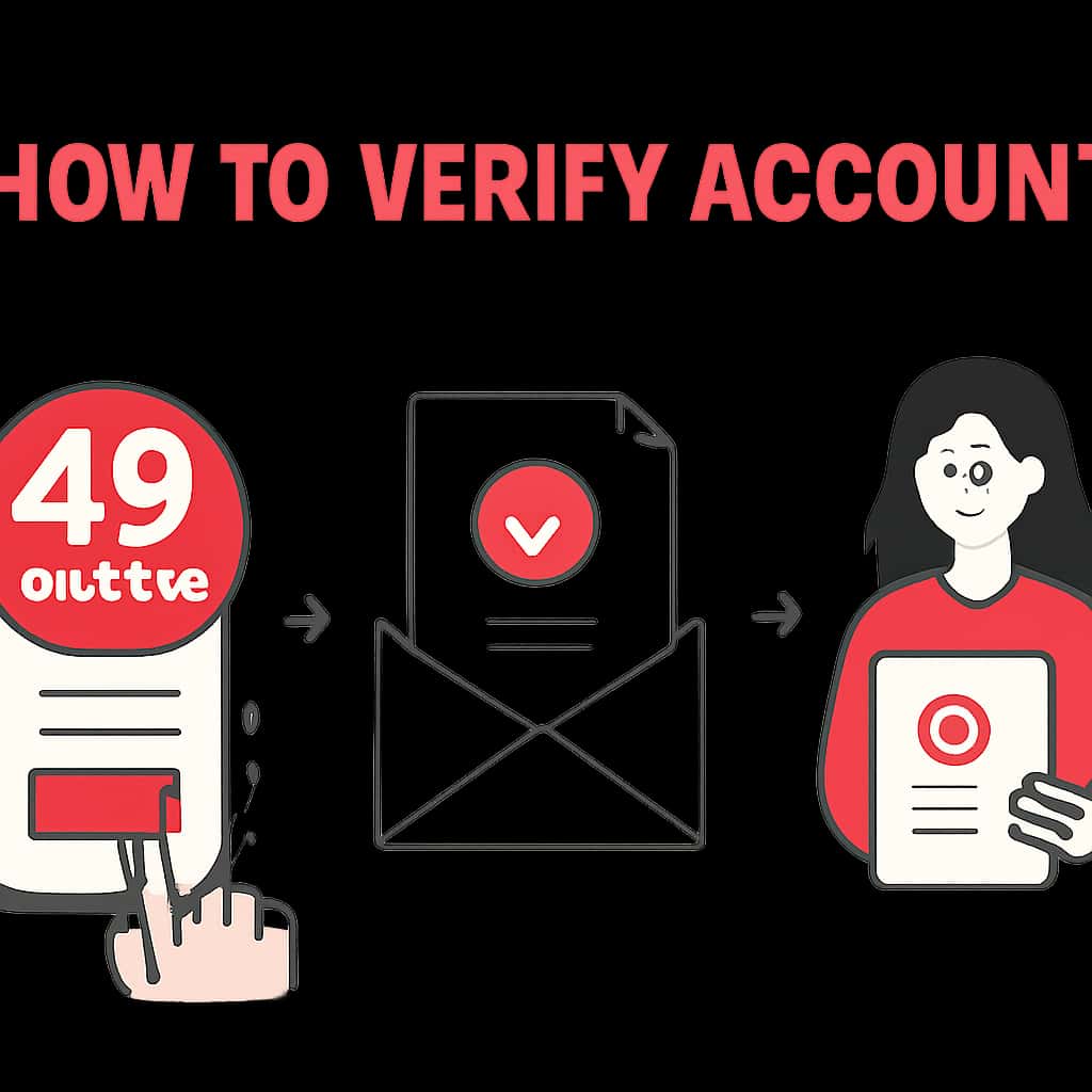 An educational illustration outlining the steps for verifying a 49 Lottery account.