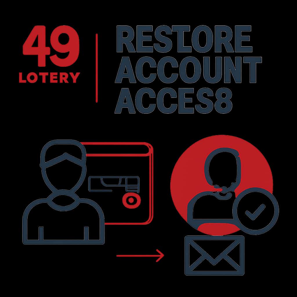 An educational diagram detailing the steps to restore 49 Lottery account access.