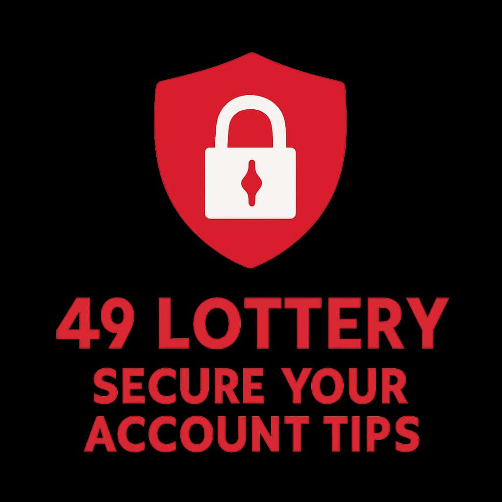 A badge graphic illustrating security tips for 49 Lottery accounts.