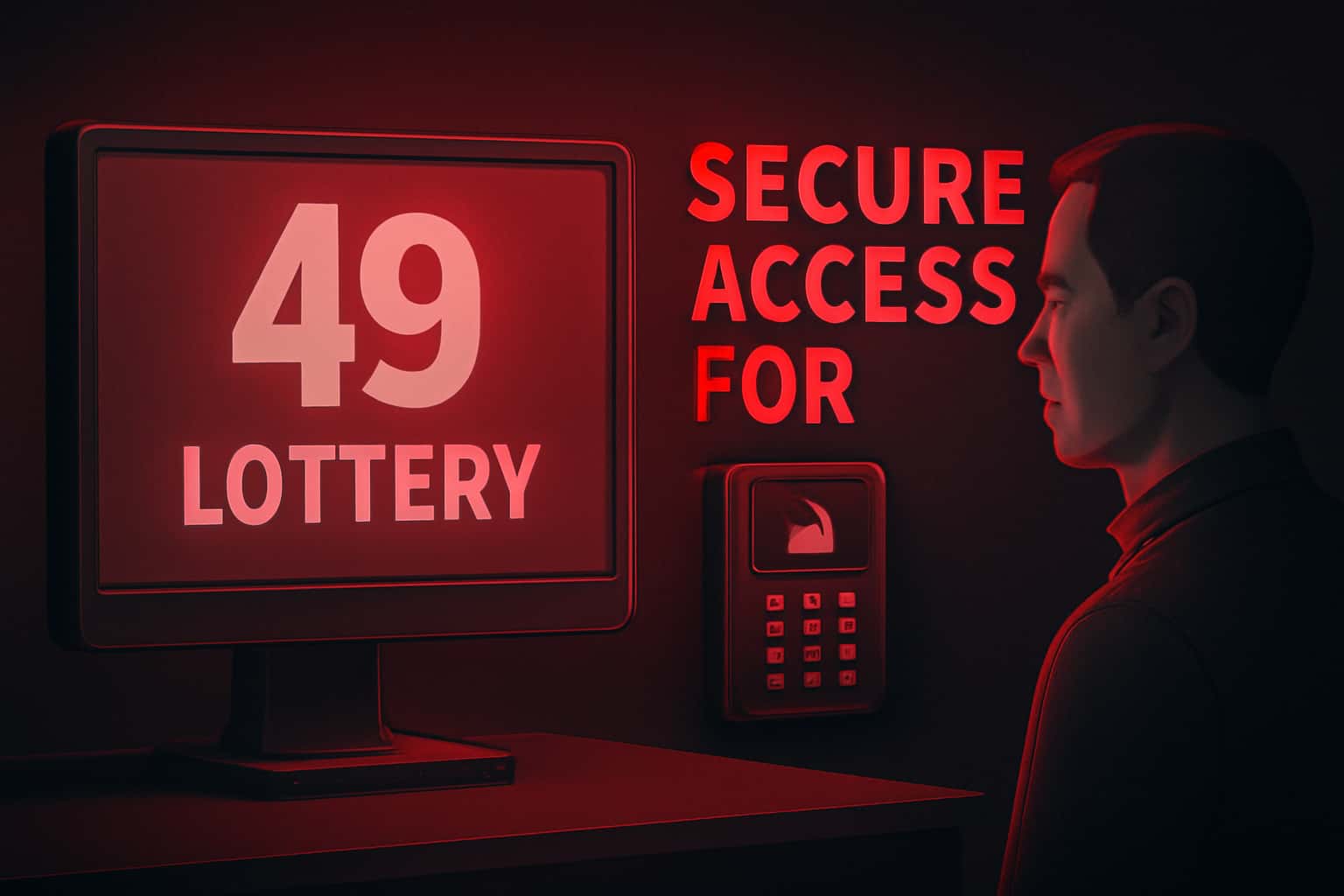 An informational visual representation of secure access protocols for 49 Lottery, showcasing technology and security elements.